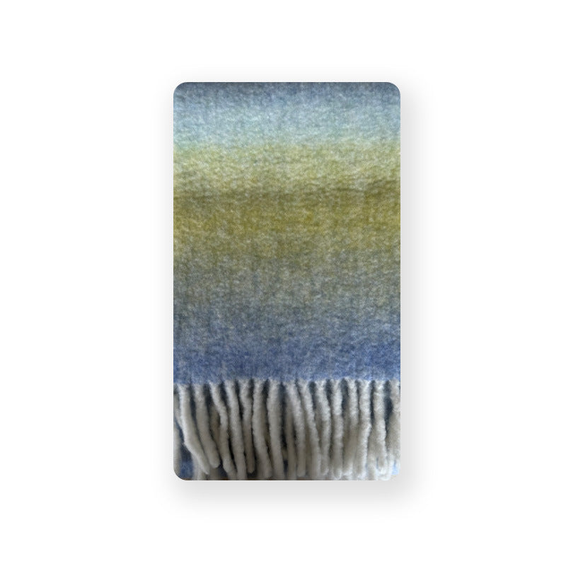 Wool blended gradual change of color scarf women's autumn and winter thickened warm ins atmosphere increased soft scarf