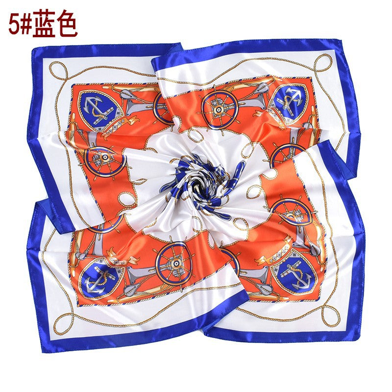 New fashionable and elegant roulette pattern printing 90-color square scarf, headscarf, scarf, silk scarf.
