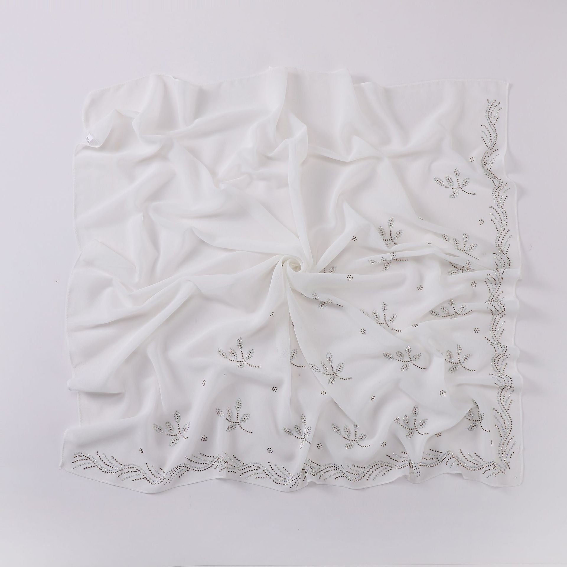 New Pearl Chiffon Leaf Hot Diamond Square Scarf 90 × 90cm Women Headscarf
