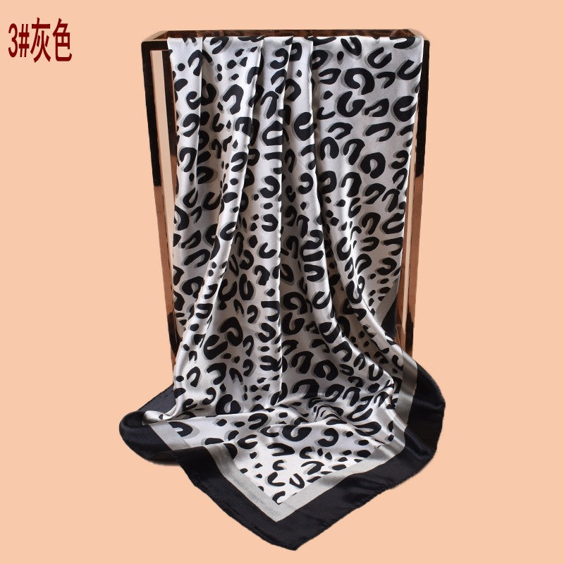 2025 new 90-satin U-word leopard print versatile printed square scarf with sunscreen, bag head silk scarf decoration, scarf