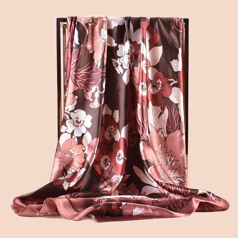 Spring new sweet flower simulation silk printing silk scarf head scarf 90 color diced light luxury square scarf