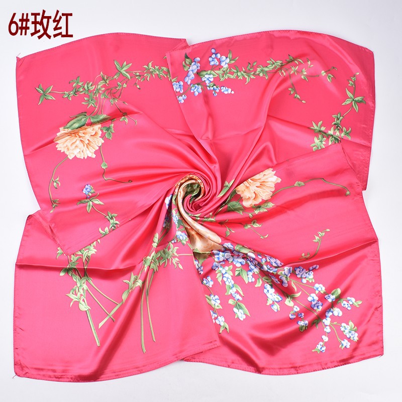 Summer new French elegant peony bouquet pattern 90 satin large square scarf headscarf scarf