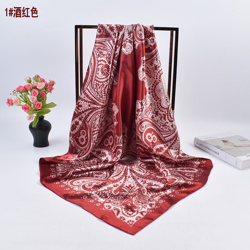 New fashion retro cashew flower pattern 90cm satin women's large square scarf scarf headscarf