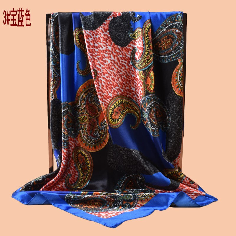 2025 new 90cm-color diced cashew nut leopard print square scarf with sunscreen, head silk scarf decorative scarf