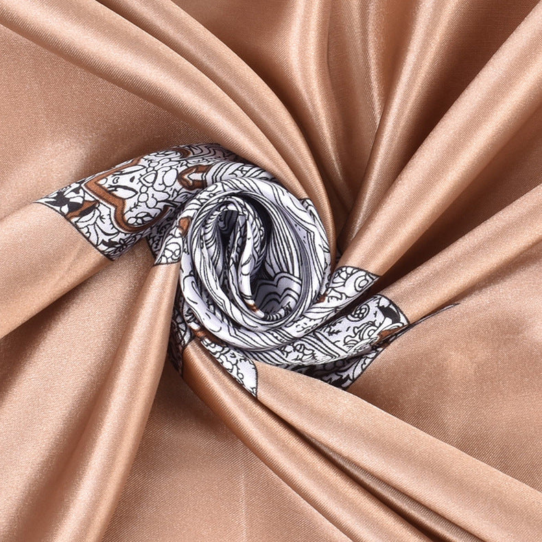 Autumn new personalized crown satin square scarf silk scarf fashion simulation silk scarf
