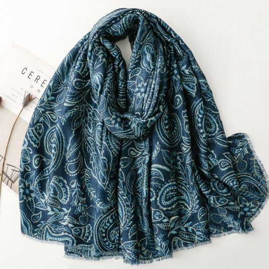 Retro ethnic style cotton and linen feel scarf positioning cashew flower silk scarf thick shawl ladies