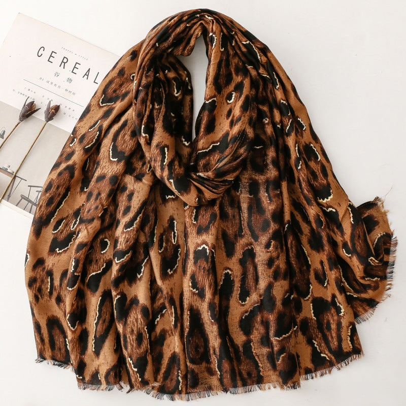 Cotton and linen feel scarf soft silk scarf bronzing leopard print print shawl women