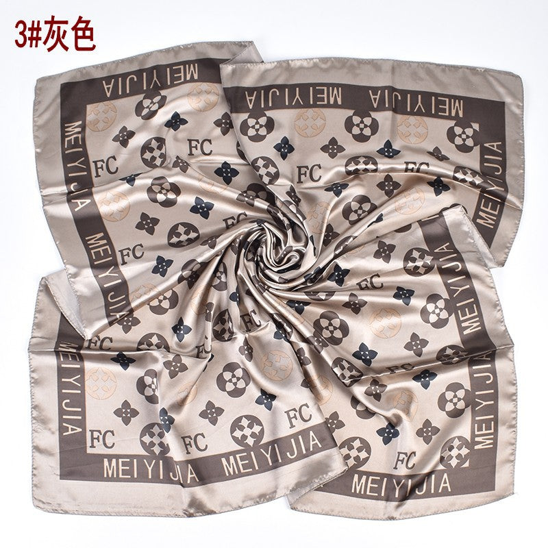 New stylish and elegant round letter edge pattern printing 90 satin large square towel headscarf