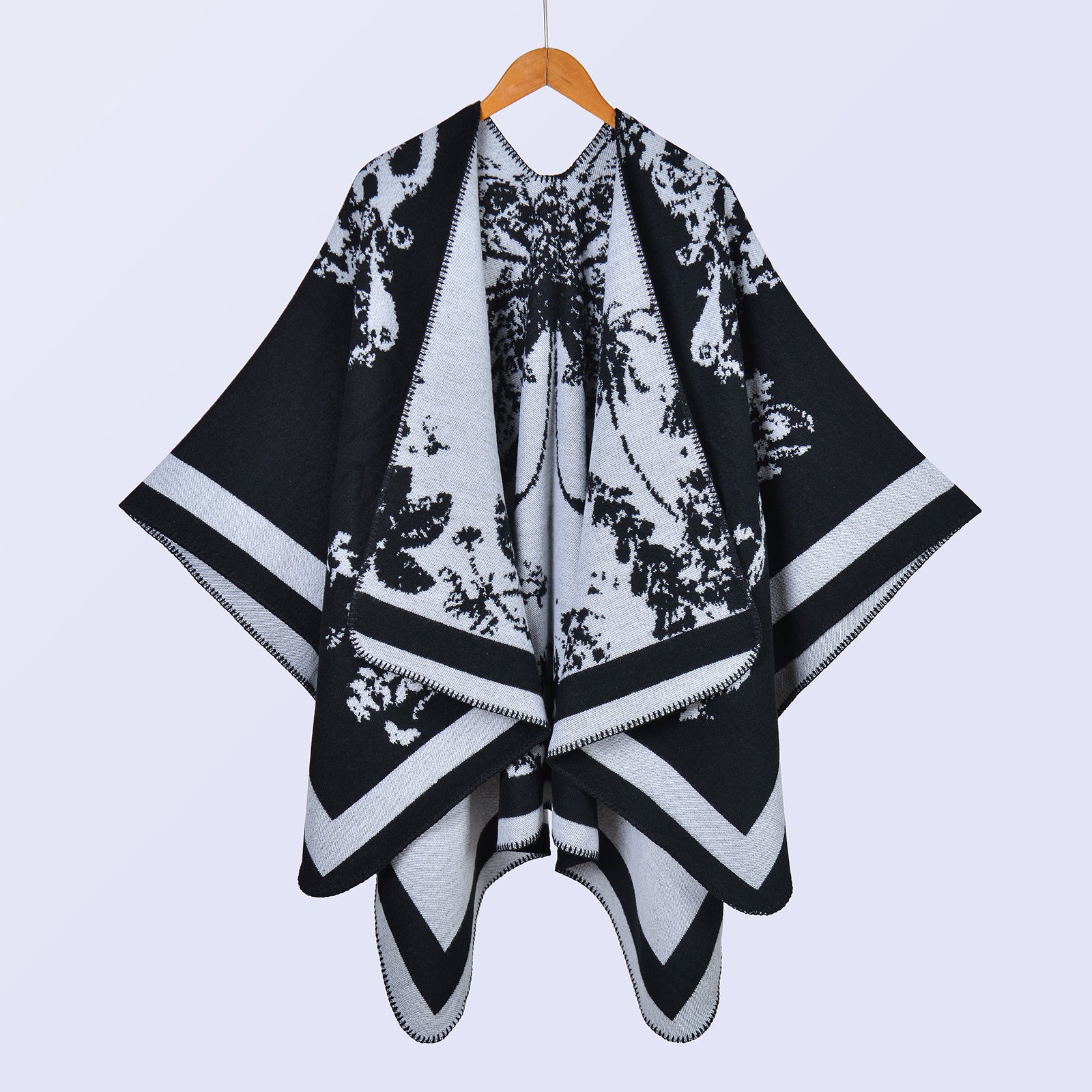 Hot-selling women's retro big shawl scarf autumn and winter retro big butterfly jacquard split-ended warm cloak live stream