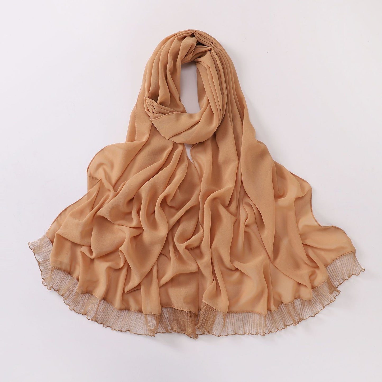 wrinkled lace pearl chiffon headscarf shawls comfortable solid color hijab