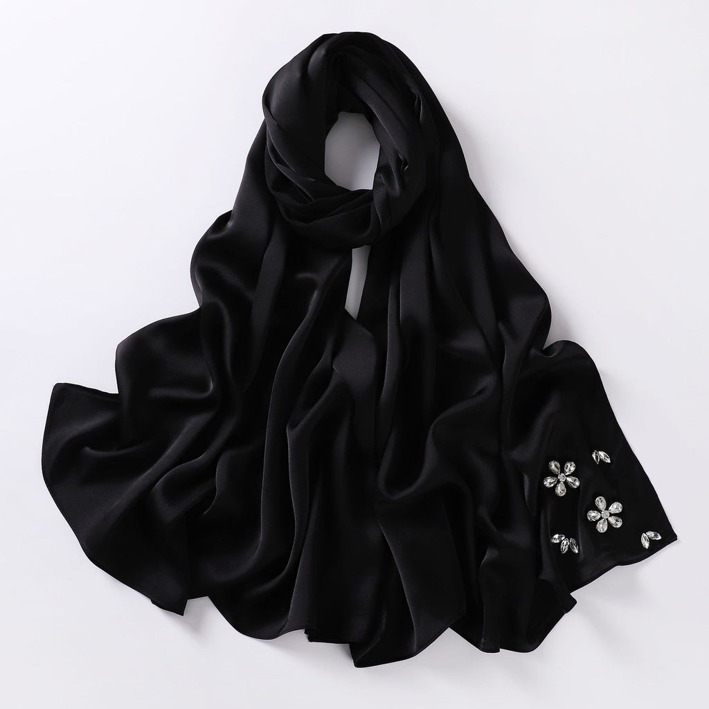 Simulation silk bubble chiffon handmade diamond-encrusted scarf gauze malay headscarf headscarf hijab