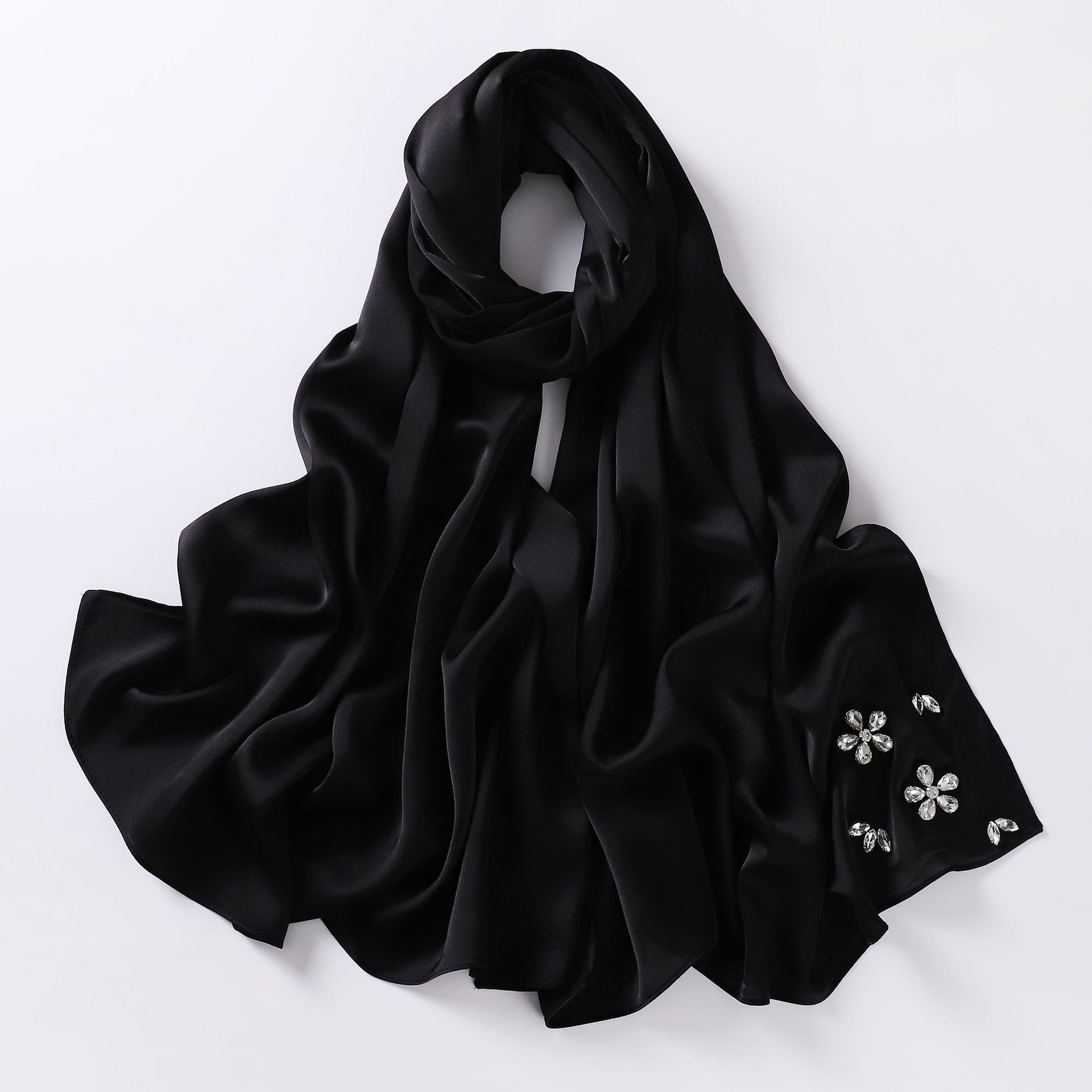 Simulation silk bubble chiffon handmade diamond-encrusted scarf gauze malay headscarf headscarf hijab