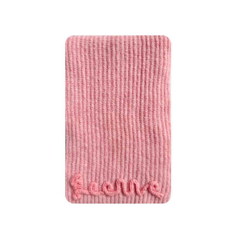 Korean designer three-dimensional handmade crochet letter solid color scarf women's winter cute wool blend scarf