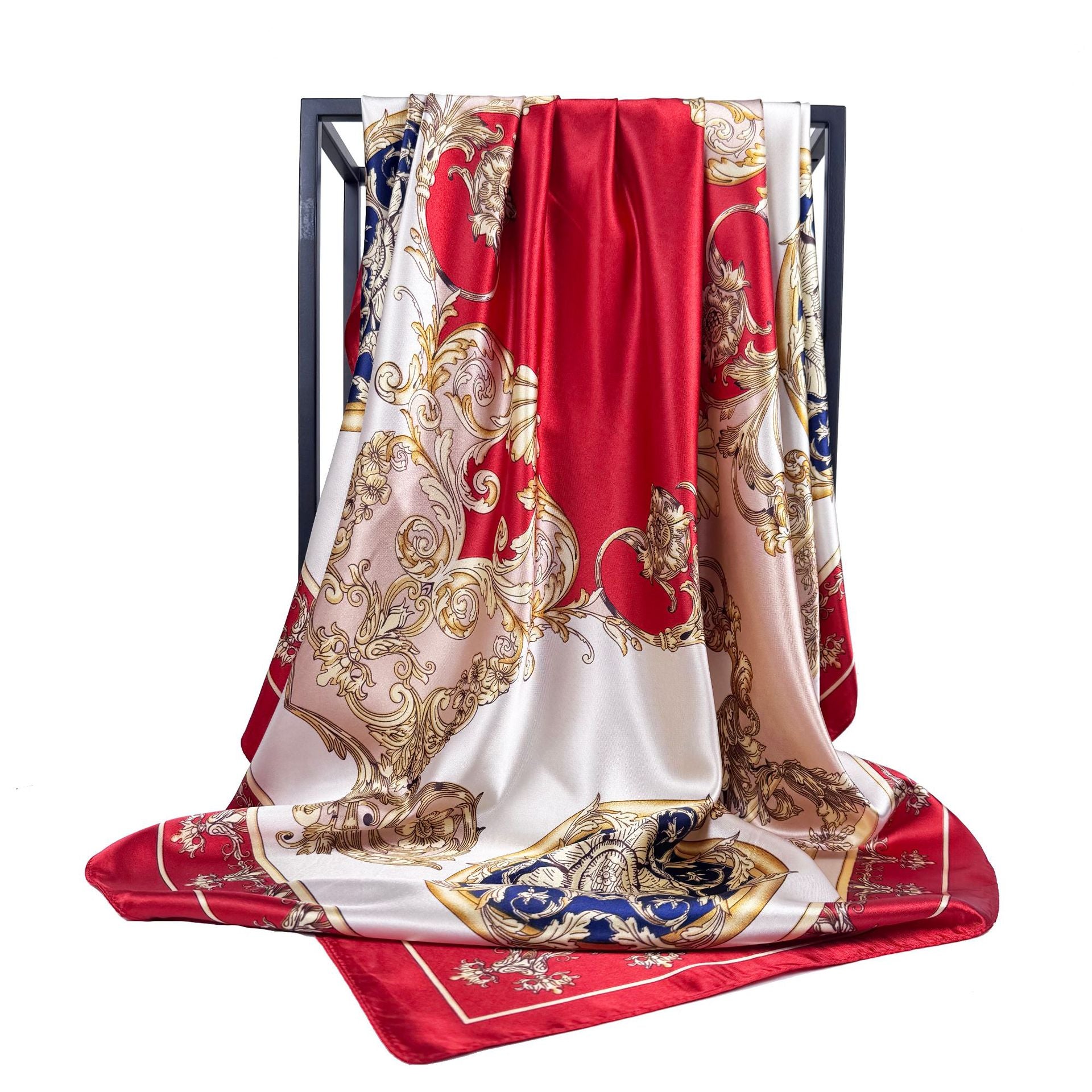 European and American fashion court fan cashew pattern flower flower print silk scarf, imitation silk satin large square scarf headscarf