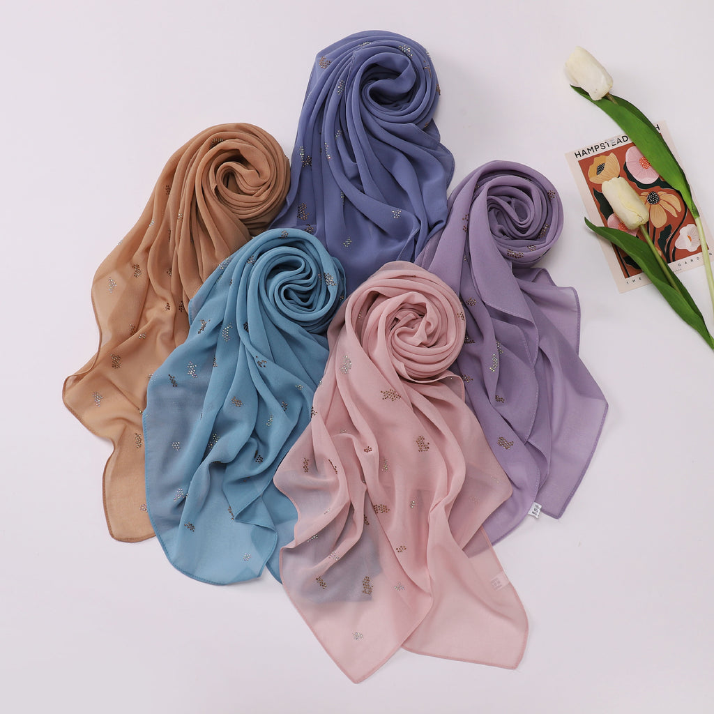 New pearl chiffon leopard print hot diamond small square scarf, yarn scarf, convenient headscarf 90 * 90cm