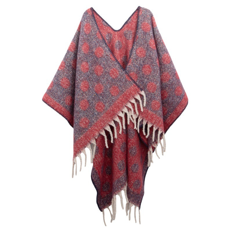 Shawl new European and American autumn and winter circle yarn imitation mohair thickened jacquard cross shawl