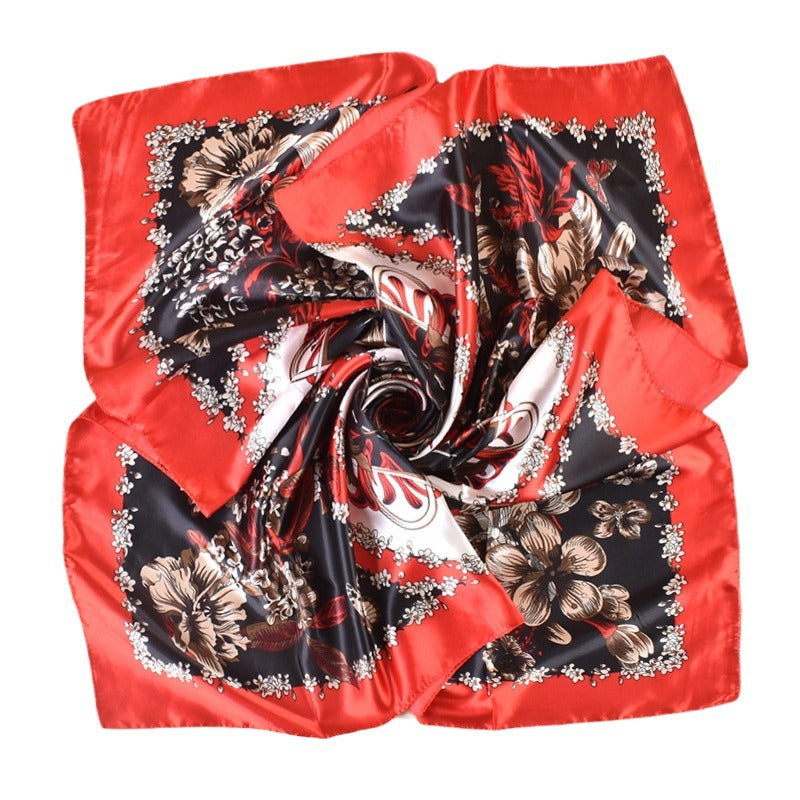 Spring new fashion large shawl simulation silk plant printing silk scarf head scarf 90-color diced large square scarf batch