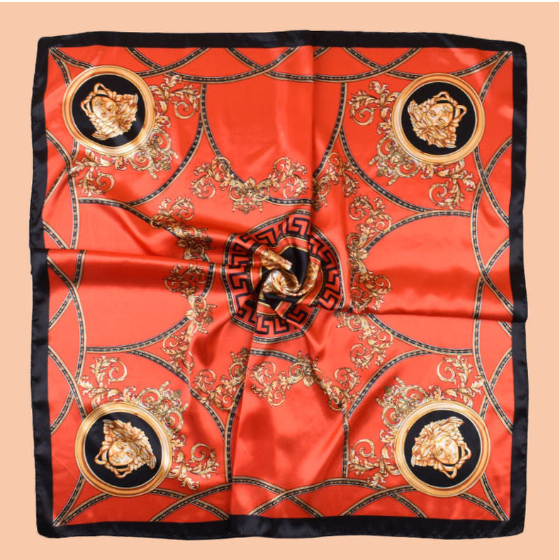 New 90 satin retro lion trophy printed square scarf with sunscreen bag head silk scarf decorative scarf