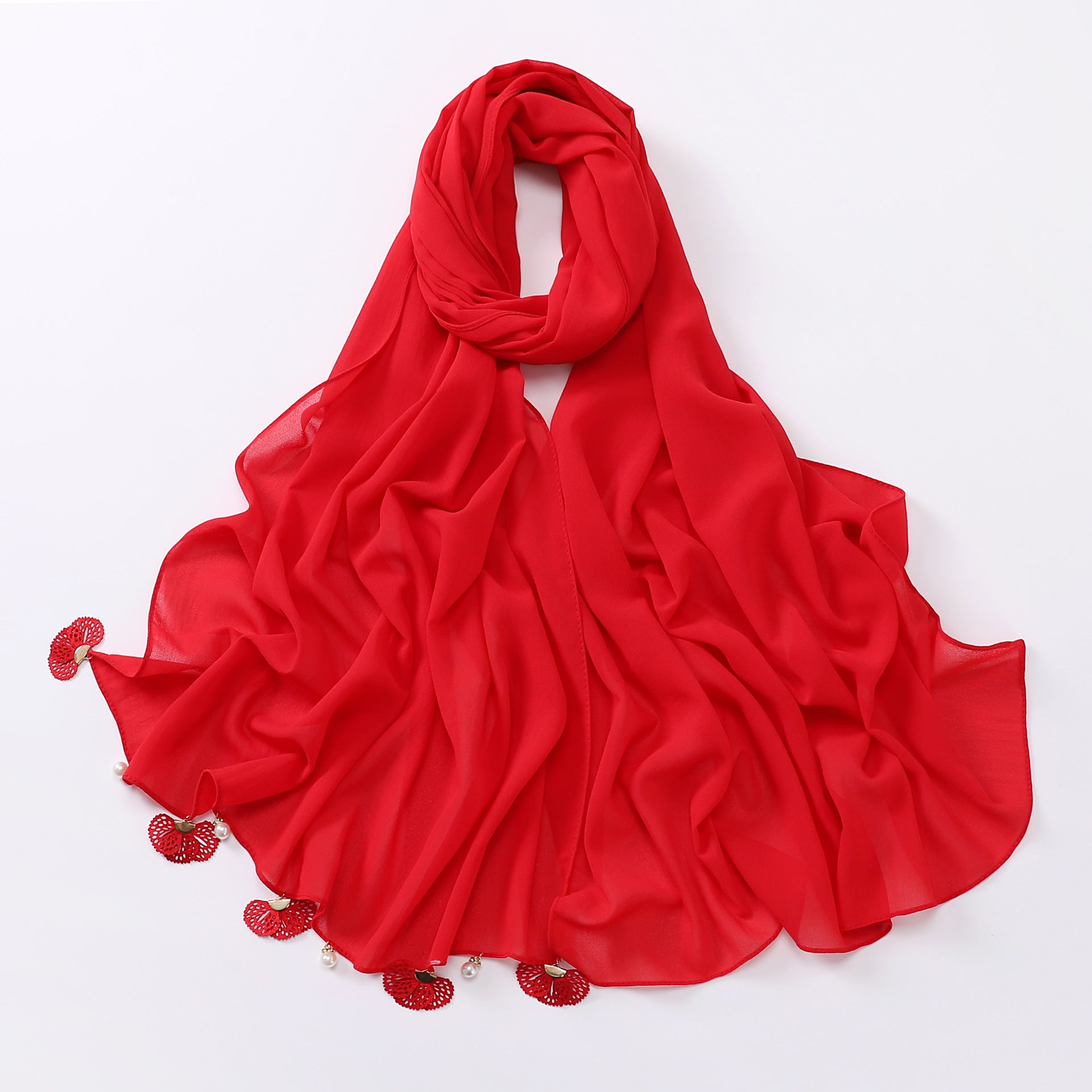 Hot-selling new solid-color chiffon scarf, thin flower hollow monochrome sunscreen shawl fashion headscarf women
