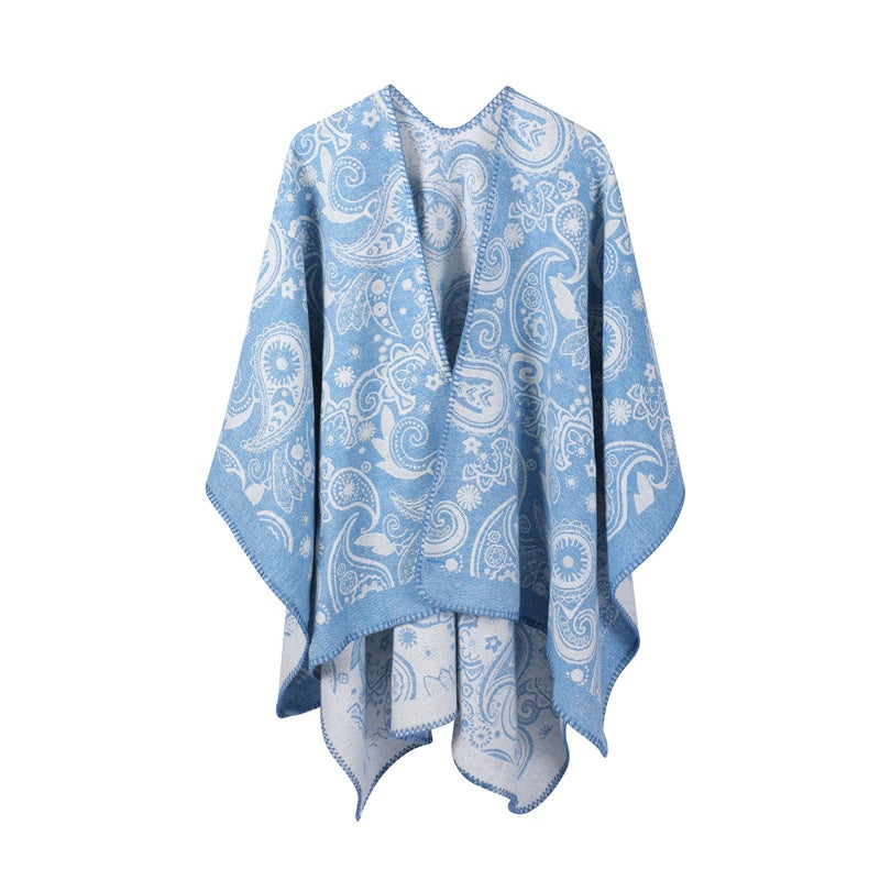 Europe, America Spring Autumn Winter 2025 New Women's Wool Jacquard Cashew Flower Shawl
