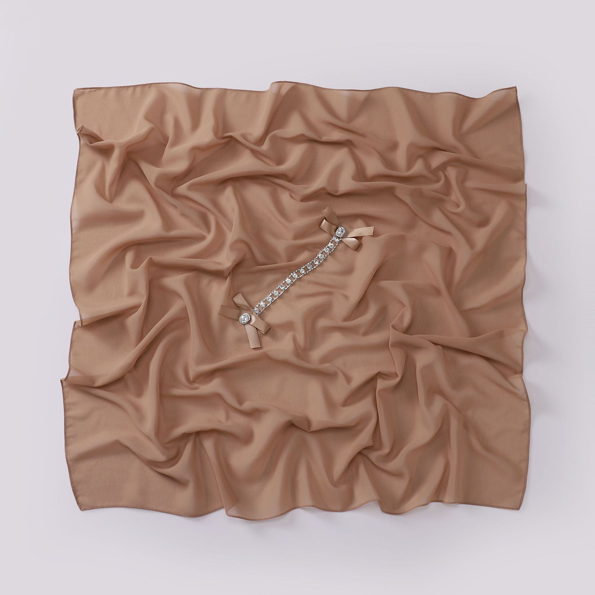 New pearl chiffon high-quality rhinestone bow square scarf headscarf