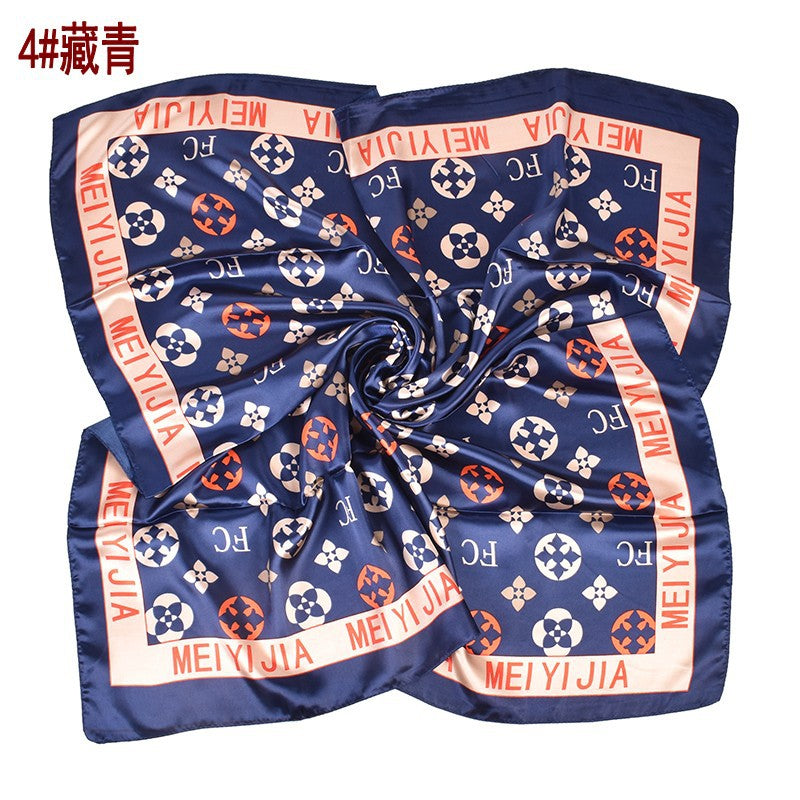 New stylish and elegant round letter edge pattern printing 90 satin large square towel headscarf