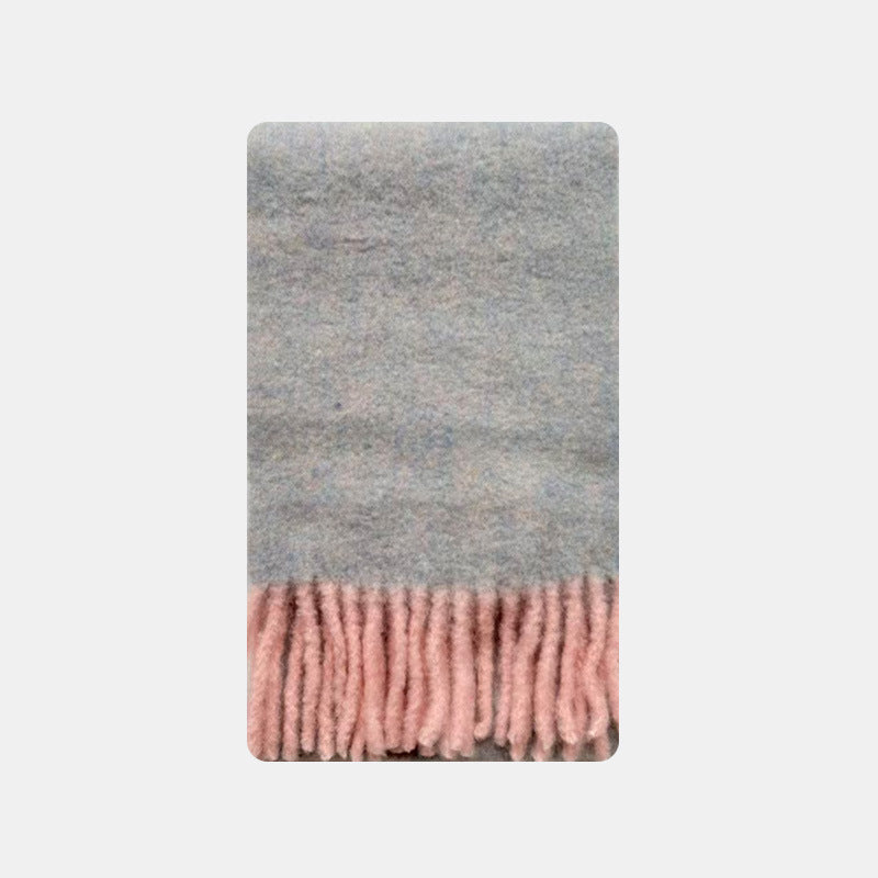 Alpaca wool blended tassel contrasting scarf women's autumn and winter Korean atmosphere scarf enlarged shawl