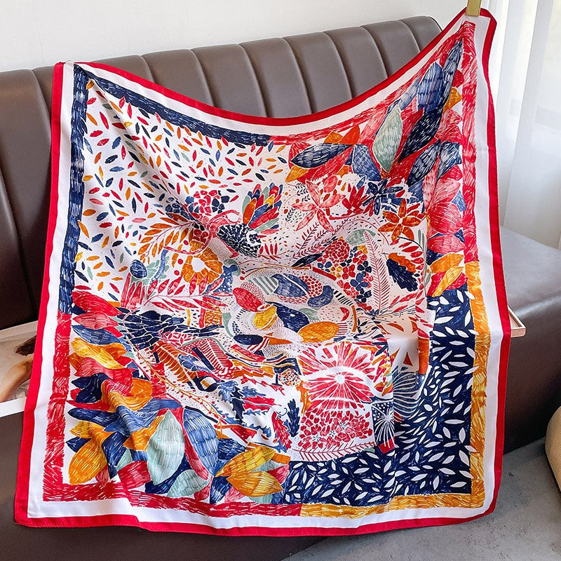 New square scarf, French retro silk scarf, women's twill silk scarf, neck cover, shawl printed scarf, weatherproof