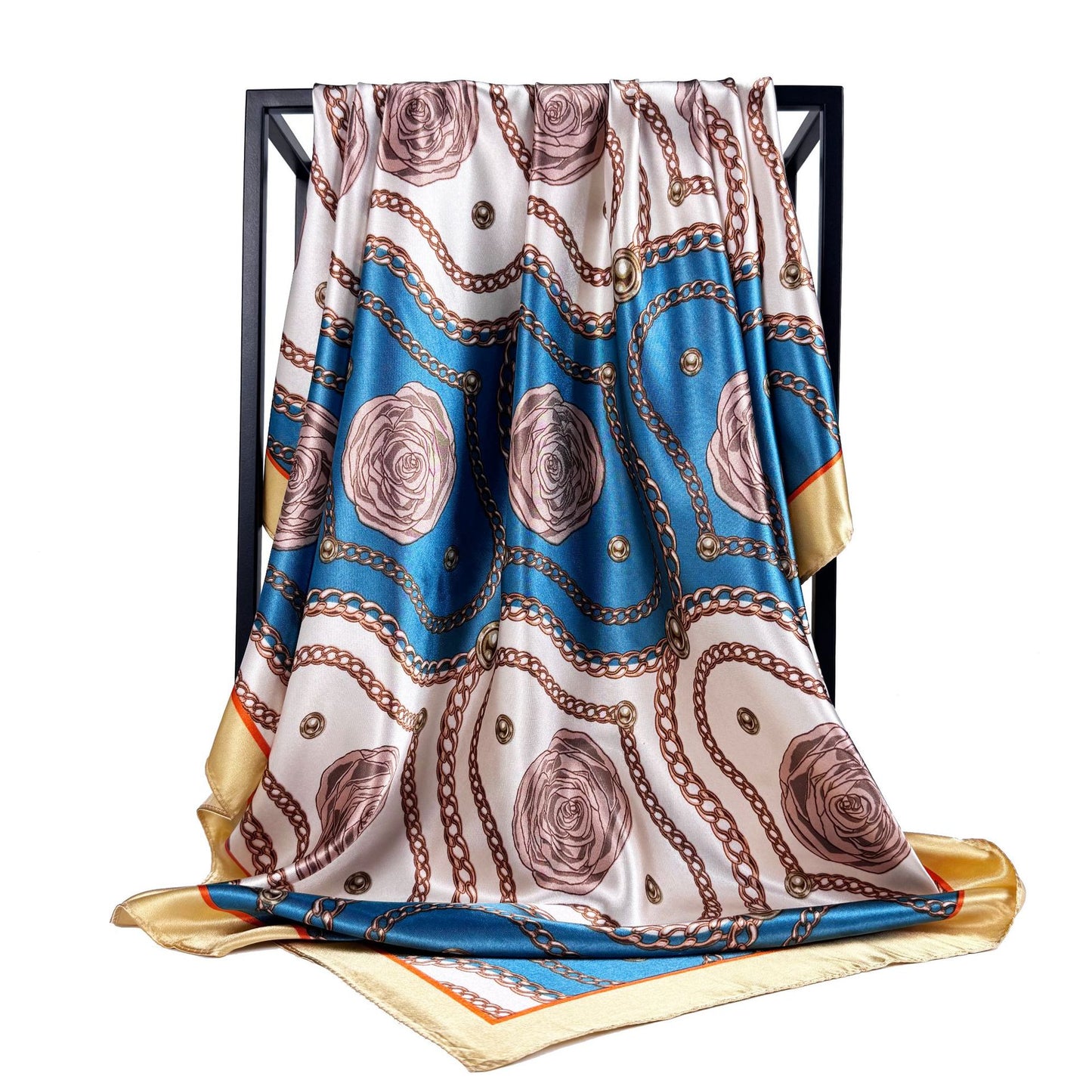 Elegant temperament women's chain camellia flower print scarf 90cm large square scarf, Indonesian national headscarf