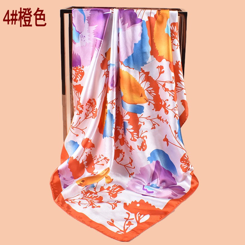 New 90cm-satin large flower sun flower printing square scarf with sunscreen, bag head silk scarf decoration, scarf