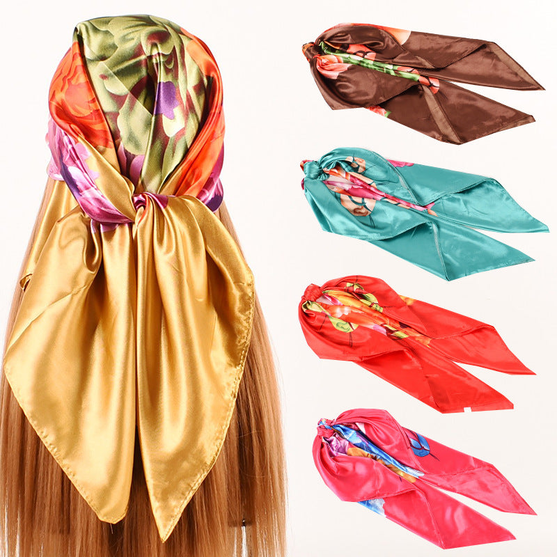 Fashion Spring and Autumn New Simple Small Fresh Peony Satin 90 * 90 Women, Silk Scarf Scarf Shawl