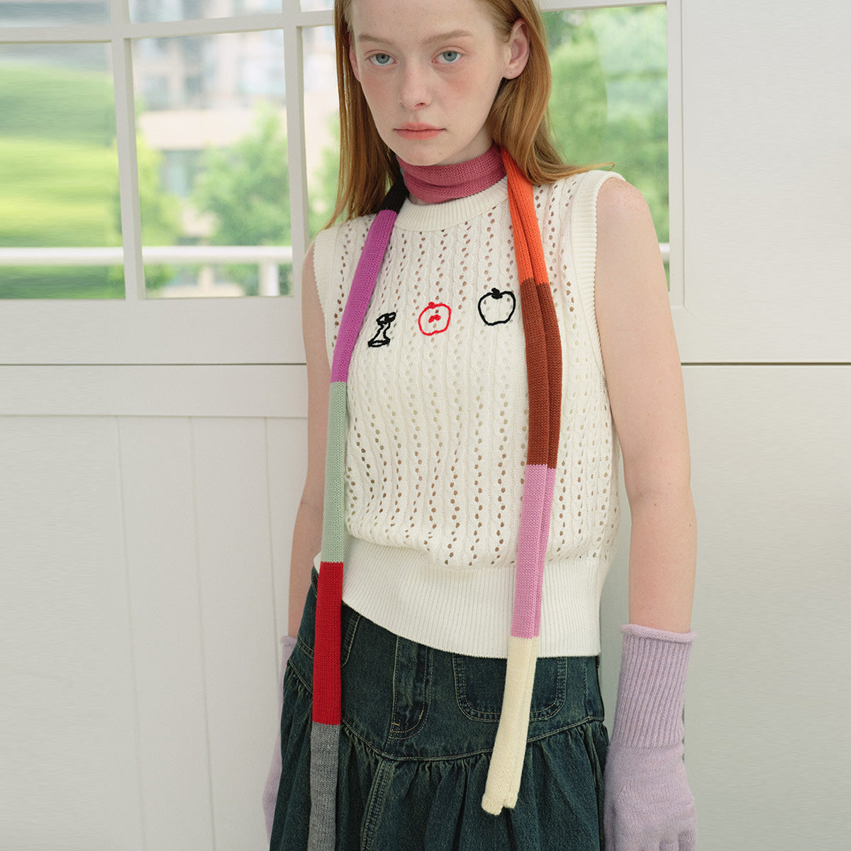 Designer's same flat replacement containing 30 wool warm color striped splicing contrasting color thin scarf spring and summer sausage scarf