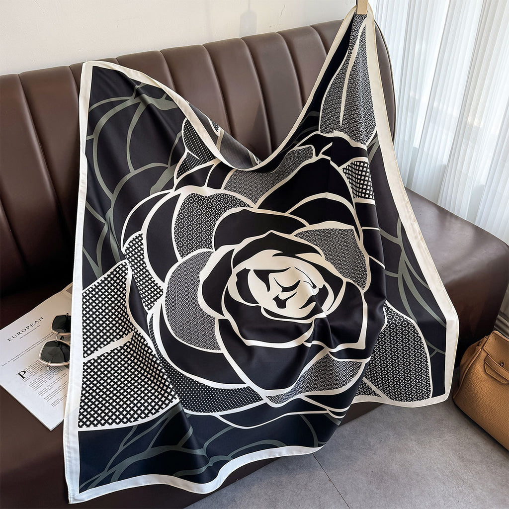 Silk scarf Korean version printed color matching scarf twill silk large square scarf 90x90cm shawl sun protection travel headscarf