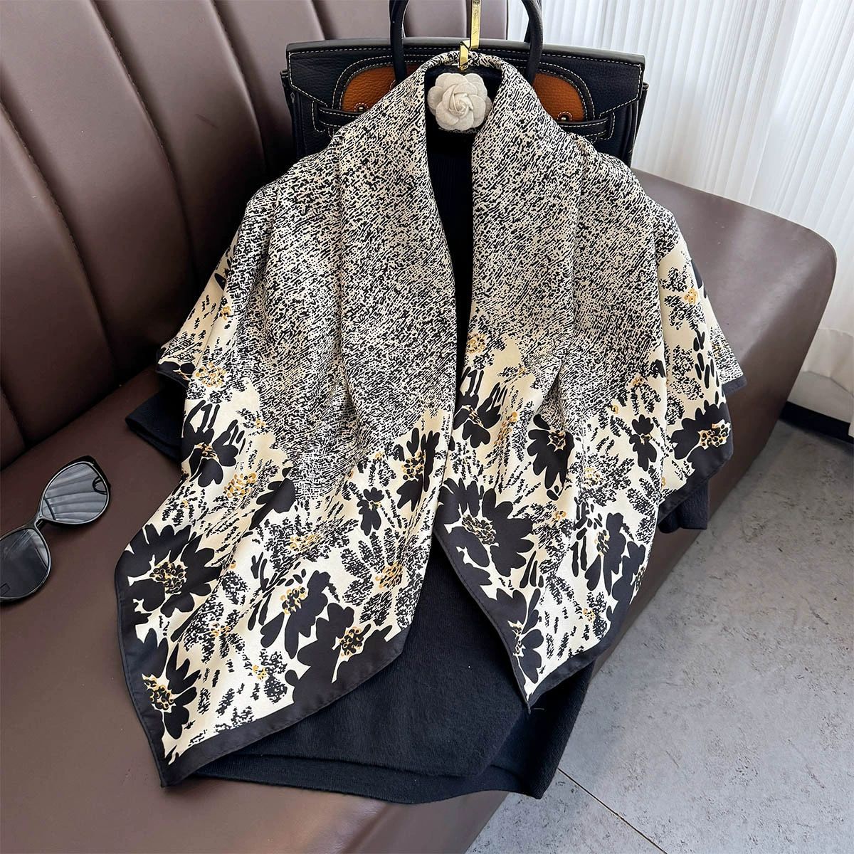 Summer Korean version of simple striped scarf twill square scarf 90cm fashionable versatile sunscreen shawl headscarf women