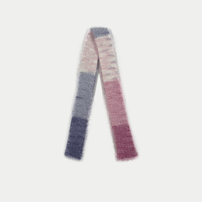 Niche gradual change imitation mink thin narrow long scarf female concave shape Spice girl color matching wool scarf y2k