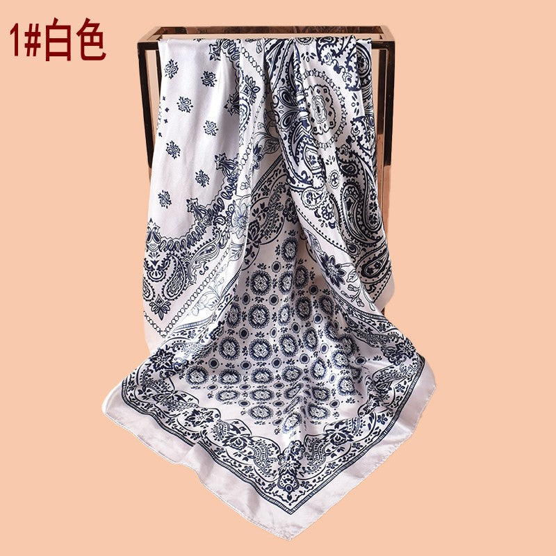 New 90cm-satin plaid cashew flower printing square scarf with sunscreen, bag head silk scarf decoration, scarf