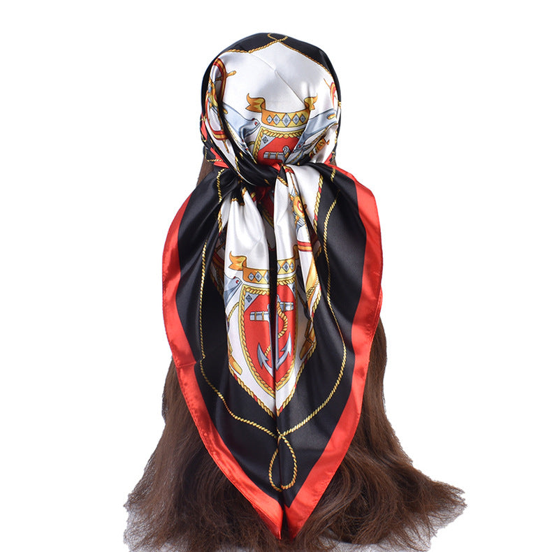 New fashionable and elegant roulette pattern printing 90-color square scarf, headscarf, scarf, silk scarf.