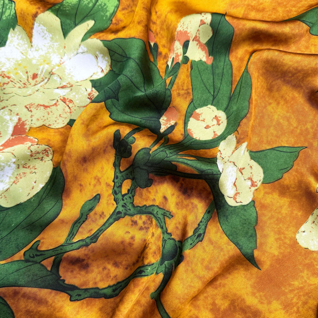 Literary retro fashion versatile brocade long printed silk scarf, simple and elegant temperament women's vacation shawl