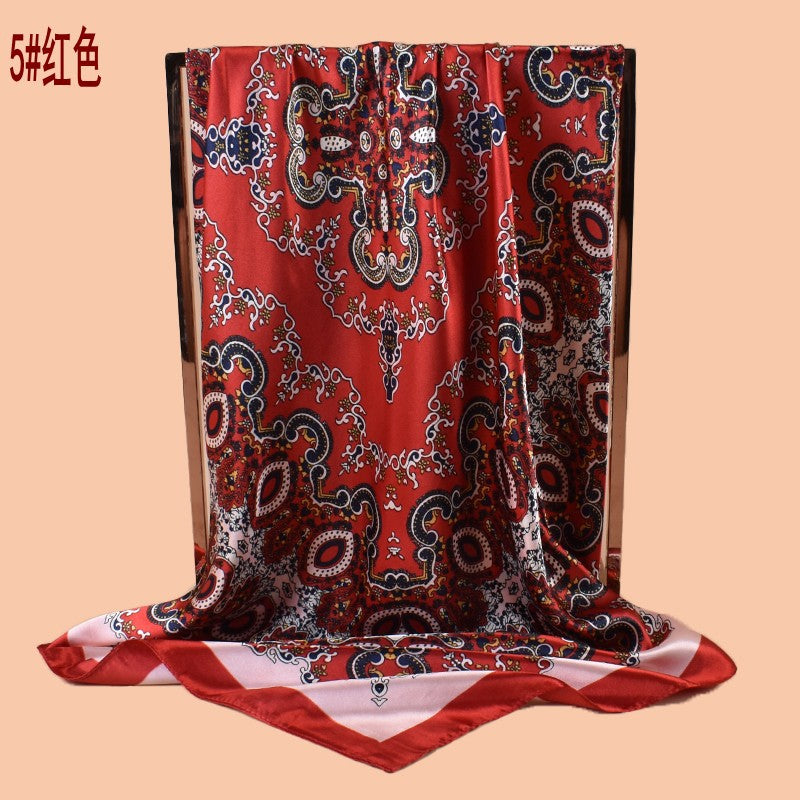 2025 new 90cm-satin ethnic style geometric printing square scarf with sunscreen bag head silk scarf decorative scarf