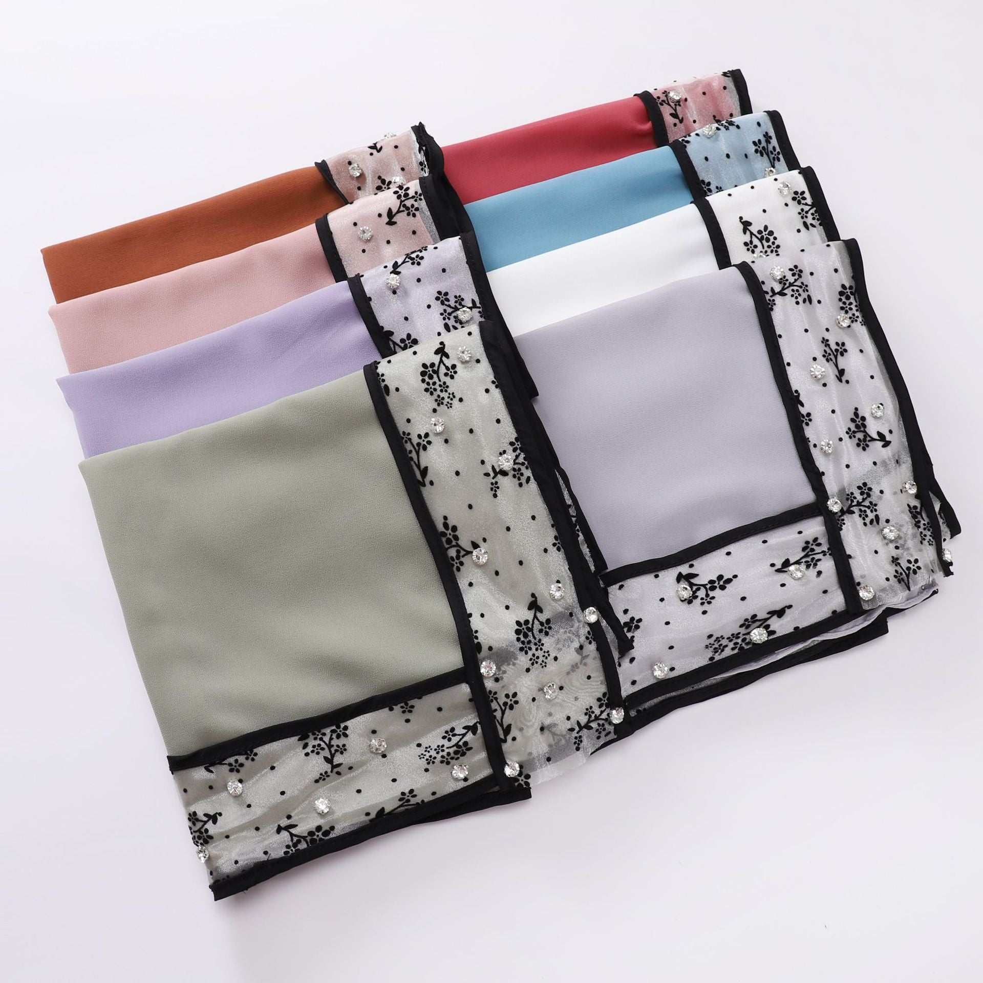 New pearl chiffon lace edge nail diamond square scarf headscarf Malaysian headscarf