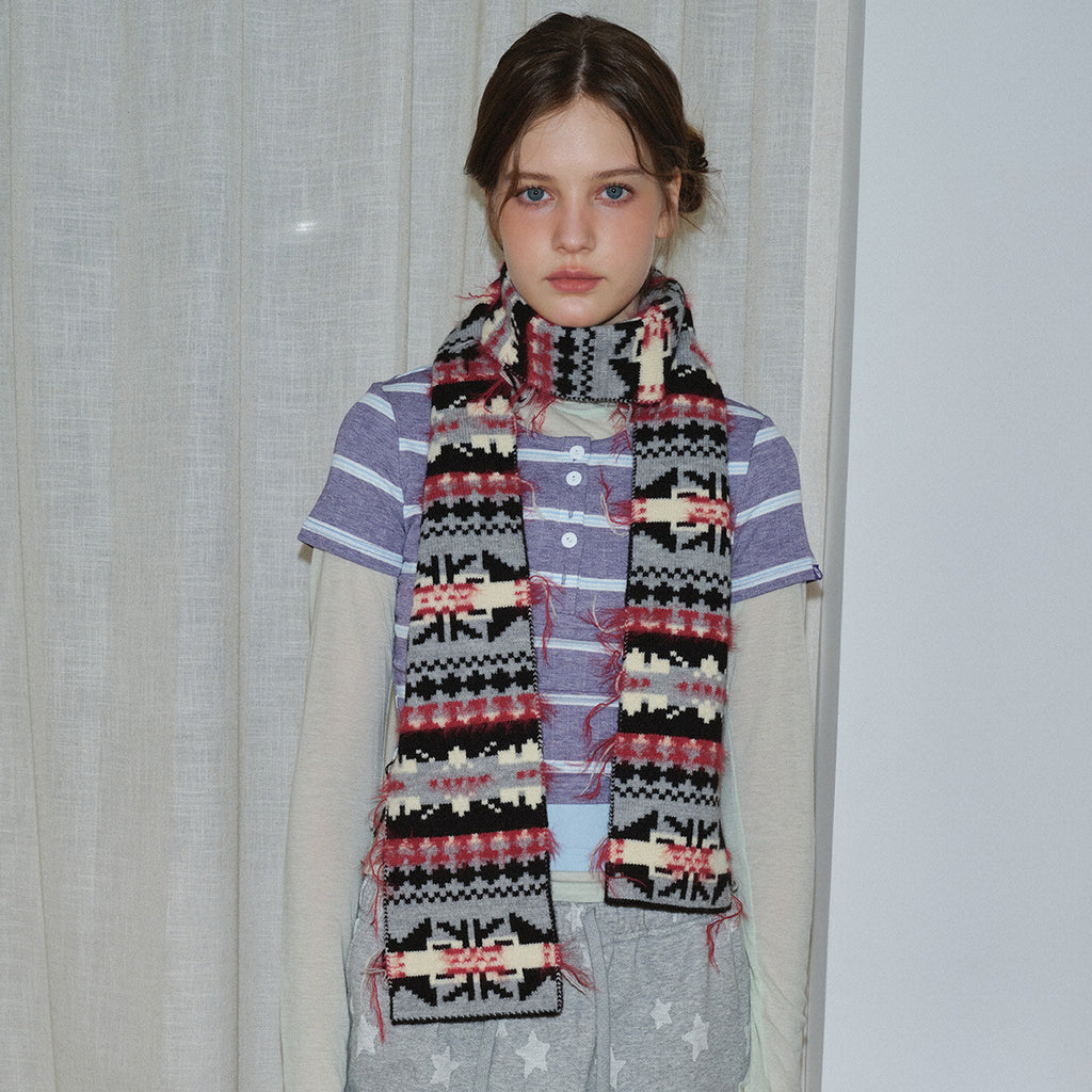 Niche Fair Island knitted scarf women's winter retro contrasting color Christmas matching bai with thickened scarf