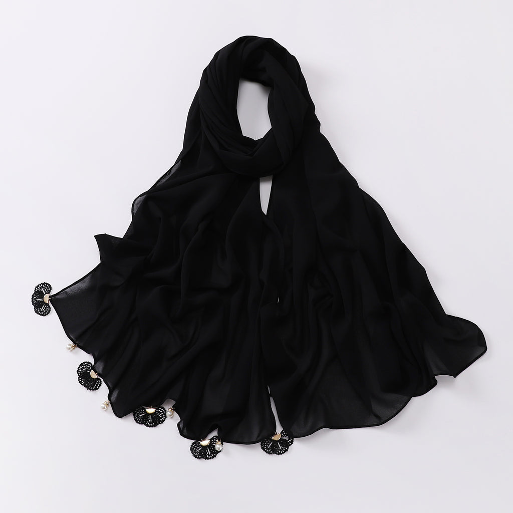 Hot-selling new solid-color chiffon scarf, thin flower hollow monochrome sunscreen shawl fashion headscarf women