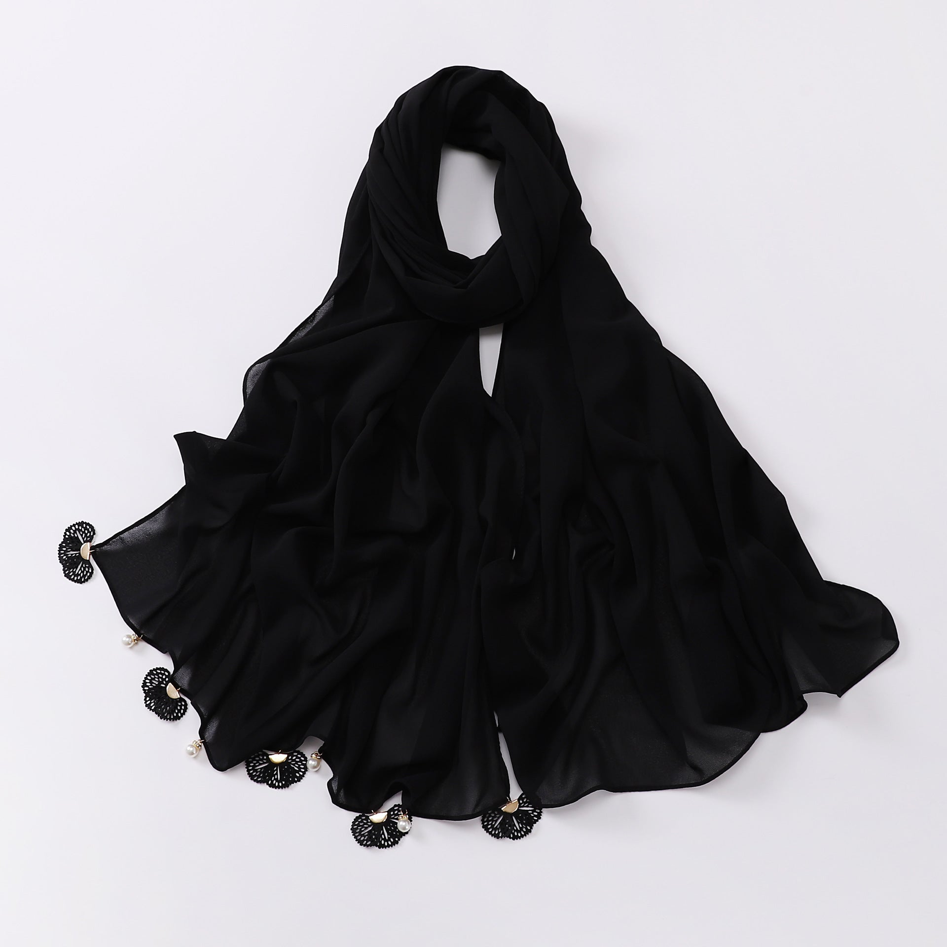 Hot-selling new solid-color chiffon scarf, thin flower hollow monochrome sunscreen shawl fashion headscarf women