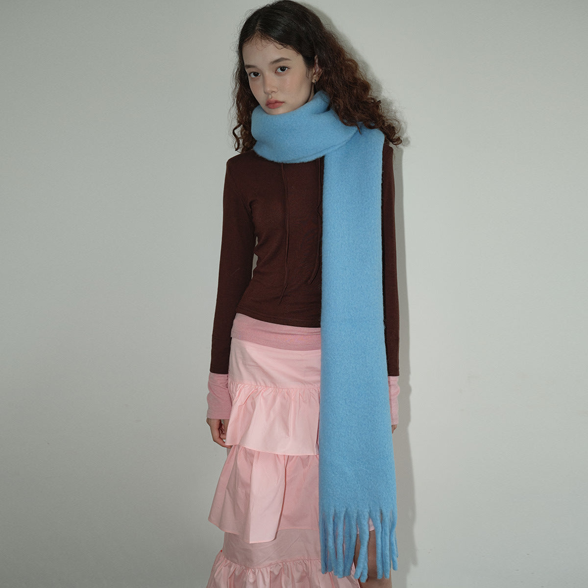 40% wool glacier blue solid color scarf women's winter atmosphere Icelandic blue soft scarf