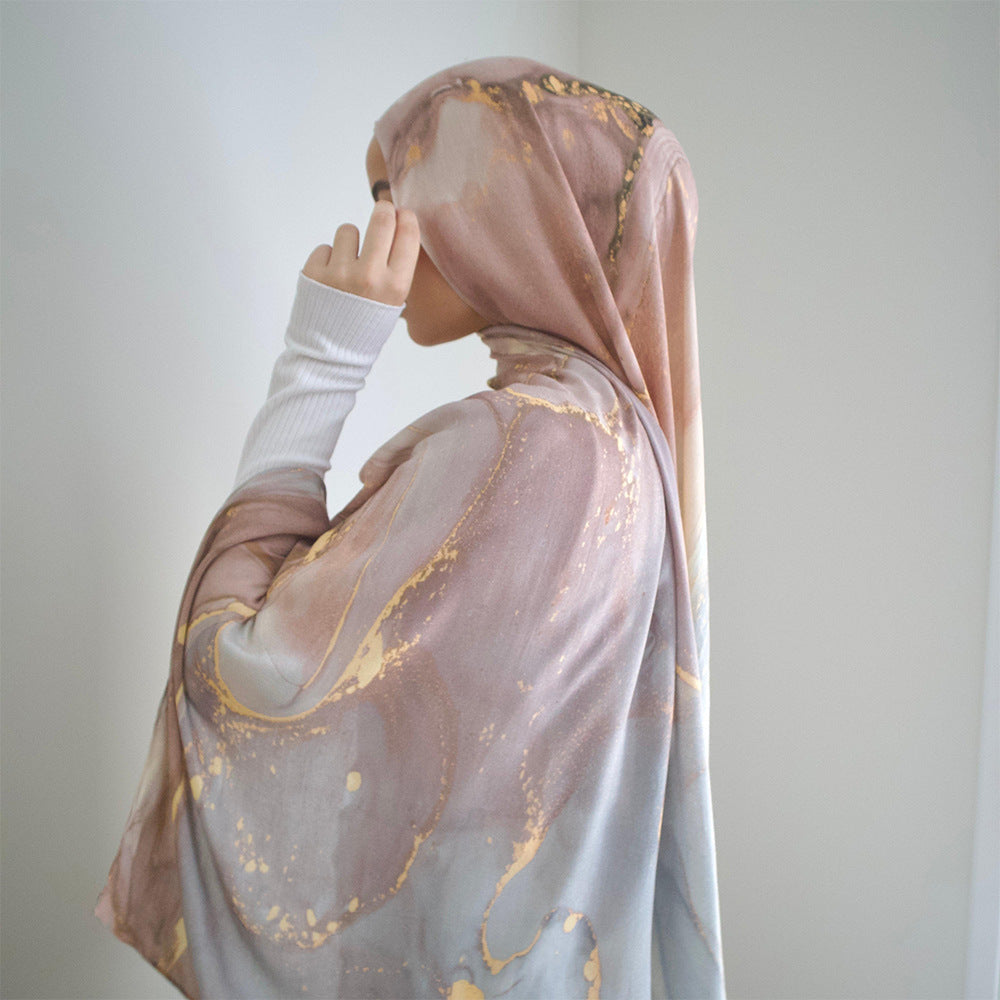 Modal cotton Jersey headscarf marble pattern digital print scarf ethnic Muslim shawl headscarf