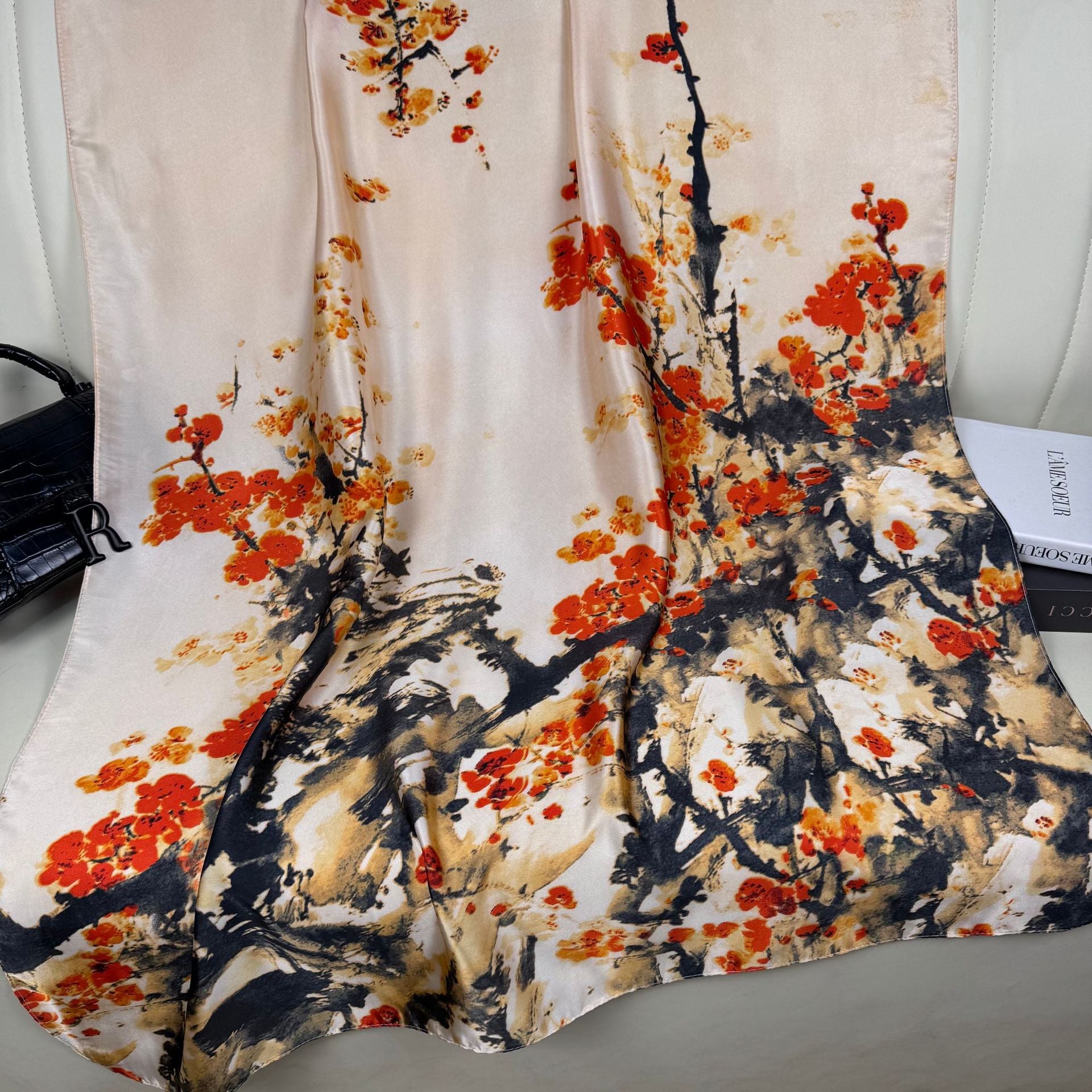 Literature, retro, ethnic style, plants, flowers, long silk scarves, simple and elegant temperament, women's mothers, shawls, scarves, gifts