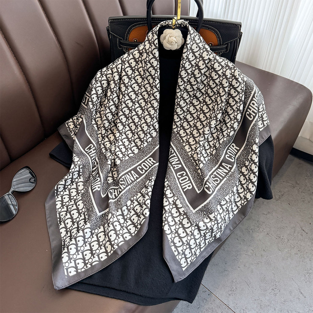 Fashion Letter D Home Printed Scarf Shawl 90cm Large Square Scarf Ladies Sunscreen Silk Scarf Headscarf