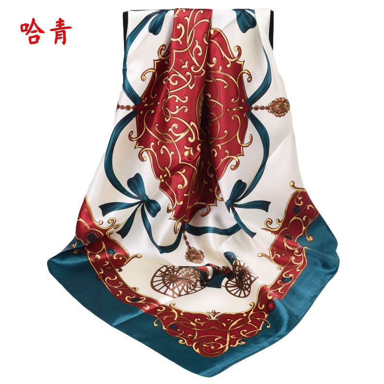 European and American spring new retro carriage simulation silk satin printed silk scarf, fashionable women's scarf