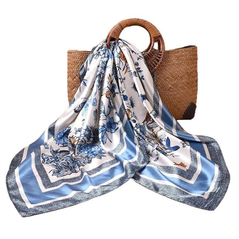 2025 Spring and Summer Butterfly Flying Printed Versatile Decorative Scarf Headscarf Silk Scarf 90 High Quality Satin Square Scarf