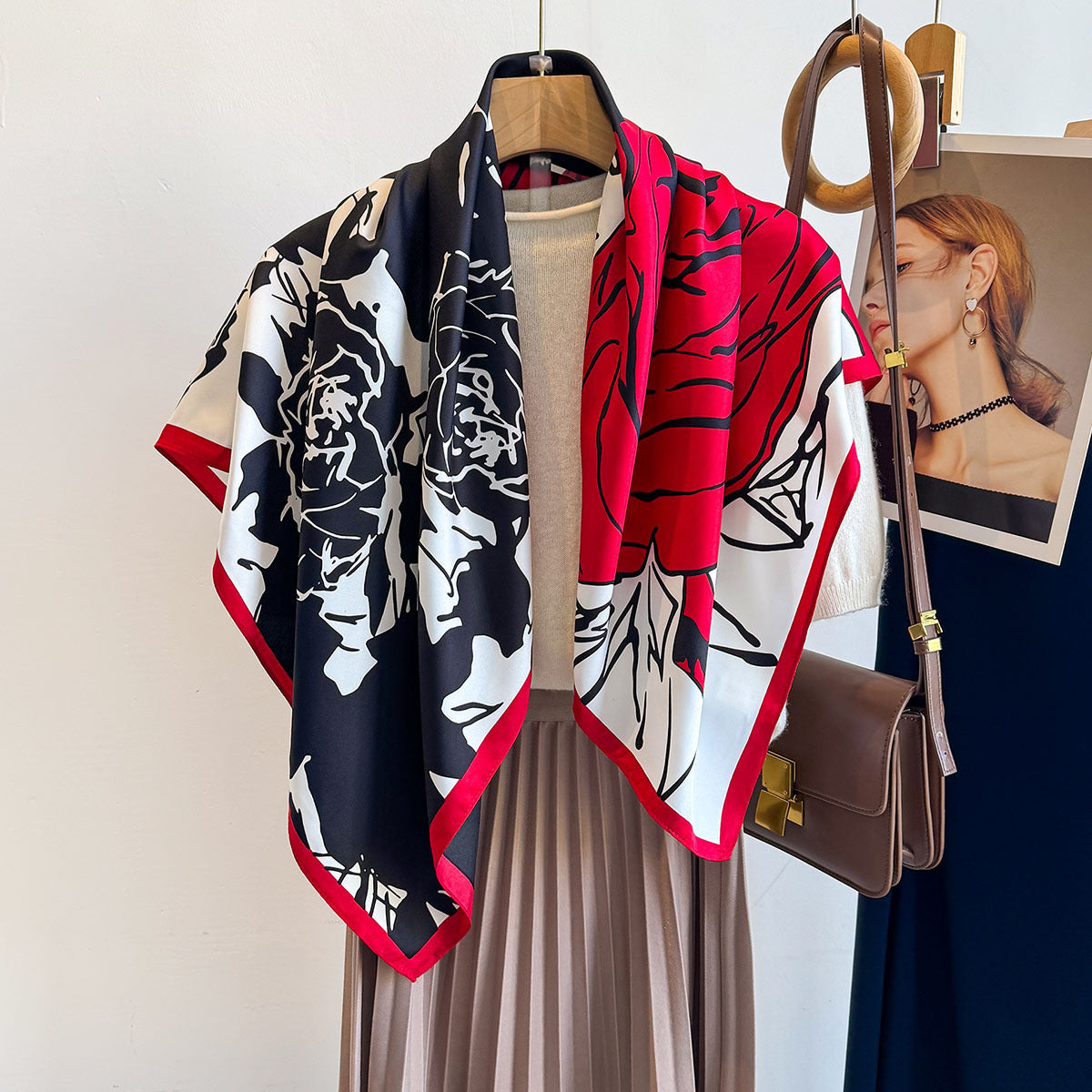 Retro printed 90 square scarves, spring and summer fashion versatile temperament scarf, outer shawl neck protector, collar tide